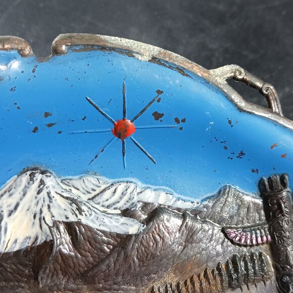 Alaska Souvenir Painted Metal Tray Totem Dogsled Land of the Midnight Sun Japan - Picture 7 of 7